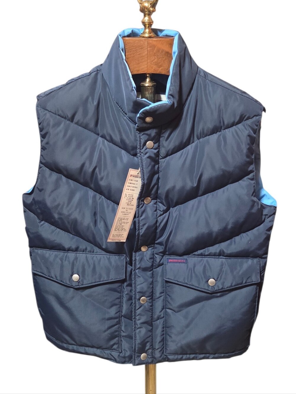 Vintage Windbreaker Outerwear Goose Down Puffer Vest Blue Men's Medium Deadstock